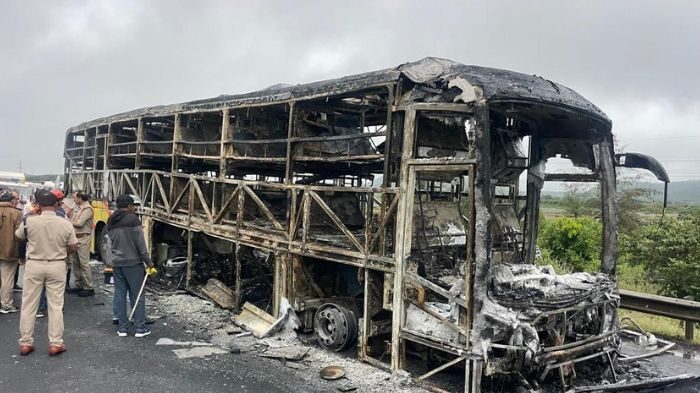 Kurnool bus tragedy: 20 passengers killed after private bus fire near Chinnatekur village in Andhra Pradesh; rescue operations underway — October 2025.